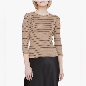 NWT Vince Size XXS Women's Striped Essential Ribbed 3/4 Sleeve Crew Top NEW